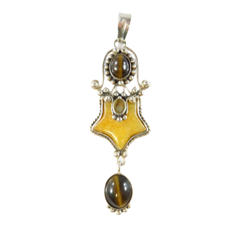 Exotic Omega Style Sterling Silver Tiger's Eye Pendant for Repair 3" Drop — Jewelry & Watches:Fine Jewelry:Fine Necklaces & P