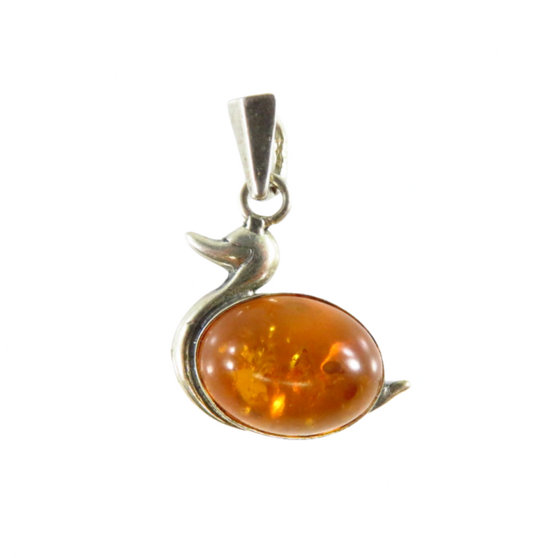 Vintage Duck Pendant Baltic Amber Sterling Silver 1" Drop