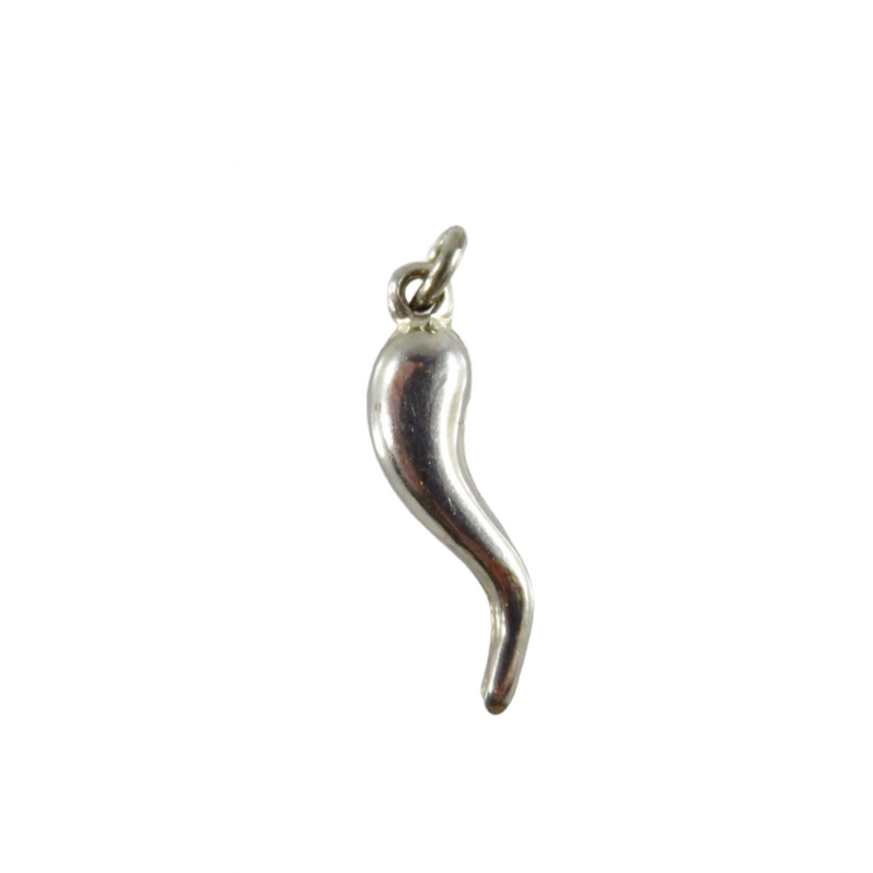 Pre-owned Sterling Silver Italian Horn Pendant or Charm 21mm High