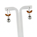 Vintage French Wire Silver Earring Orange Paste Leaves Gray Faux Pearl 3/4" Dangle — Jewelry & Watches:Vintage & Antique Jewe
