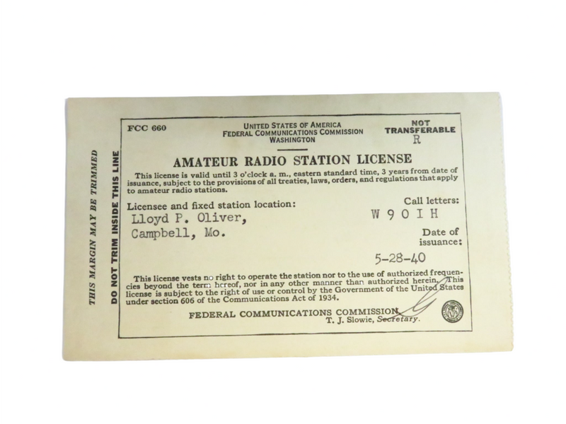 1940 Expired Amateur Radio Station License Card Federal Comm. Commission