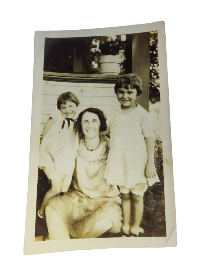 c1930's Mom and 2 Girls McHaney Camera Supply Paragould Ark. 5" x 3 1/8"