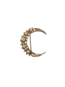 Vintage 14K Gold Pearl Crescent Moon Brooch Pin Signed SB Sydney Berman Co Mid Century Victorian Revival