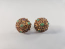 Antique Chinese Export Gilt Sterling Silver Filigree Screw Back Earrings Domed With Stones