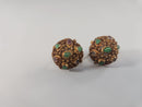 Antique Chinese Export Gilt Sterling Silver Filigree Screw Back Earrings Domed With Stones