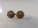 Antique Chinese Export Gilt Sterling Silver Filigree Screw Back Earrings Domed With Stones
