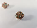 Antique Chinese Export Gilt Sterling Silver Filigree Screw Back Earrings Domed With Stones