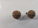 Antique Chinese Export Gilt Sterling Silver Filigree Screw Back Earrings Domed With Stones