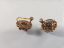 Antique Chinese Export Gilt Sterling Silver Filigree Screw Back Earrings Domed With Stones