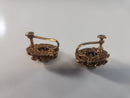 Antique Chinese Export Gilt Sterling Silver Filigree Screw Back Earrings Domed With Stones