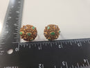 Antique Chinese Export Gilt Sterling Silver Filigree Screw Back Earrings Domed With Stones
