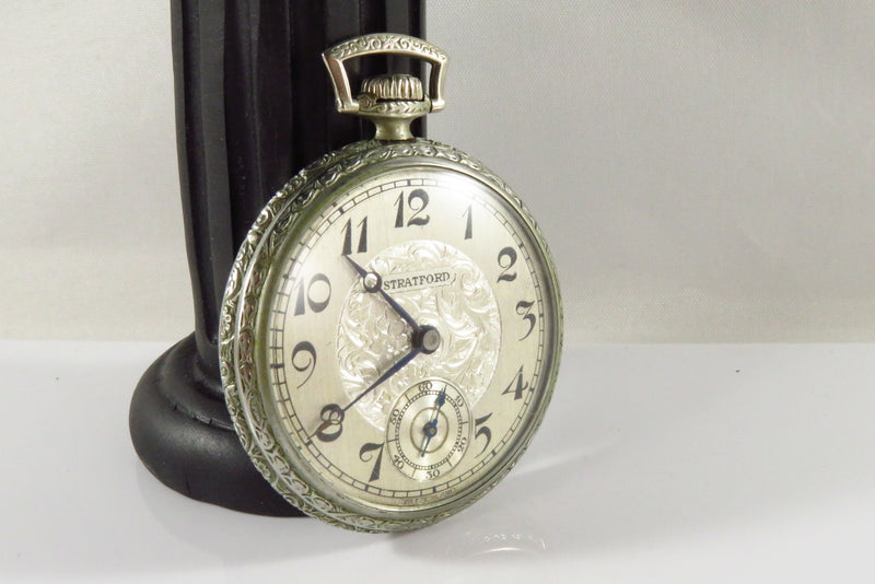 Art Deco 12s Illinois White Nickel Pocket Watch Case With 7 Jewel Stafford PW