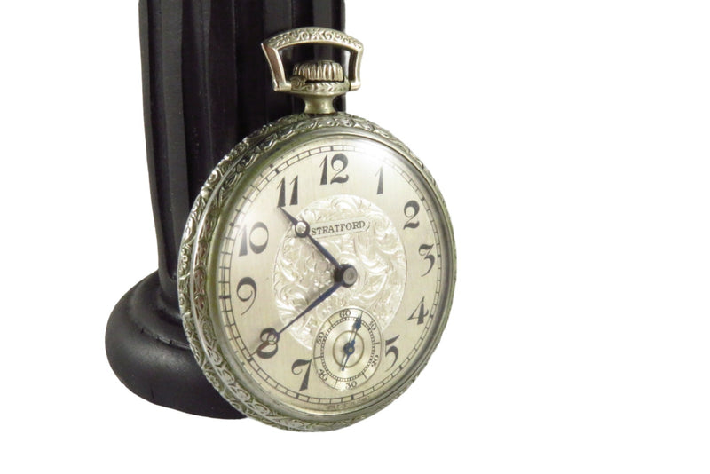 Art Deco 12s Illinois White Nickel Pocket Watch Case With 7 Jewel Stafford PW — Jewelry & Watches:Watches, Parts & Accessorie