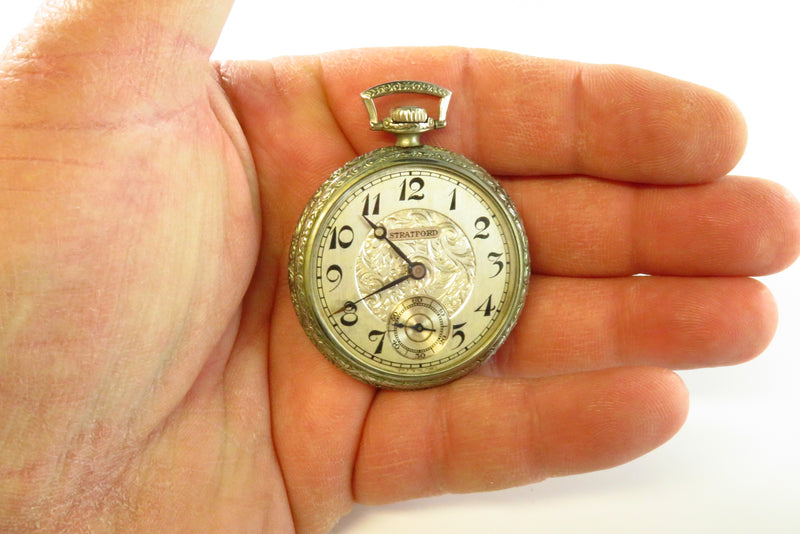Art Deco 12s Illinois White Nickel Pocket Watch Case With 7 Jewel Stafford PW