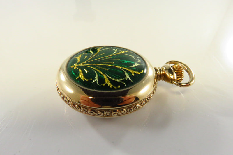 Gorgeous New England Cavour 10K Gold Filled Enameled 3/0 Pendant Watch