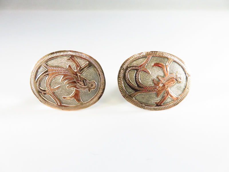 Vintage Rose Gold Plate Silvered Alpaca Southwestern Central American Cufflinks