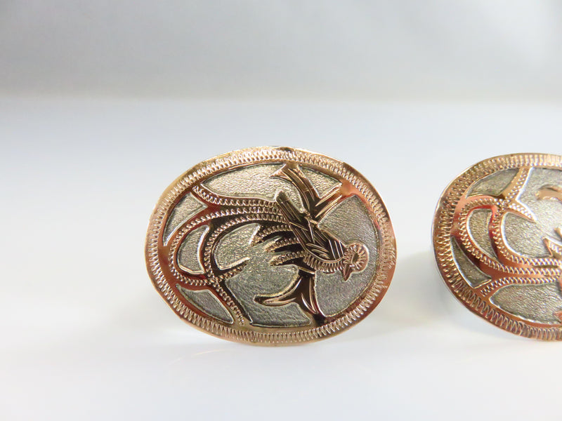 Vintage Rose Gold Plate Silvered Alpaca Southwestern Central American Cufflinks