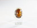 Southwestern Style Sterling Setting Oval Amber Sawed Edge Ring 6 — Sterling Silver, Silver — front view