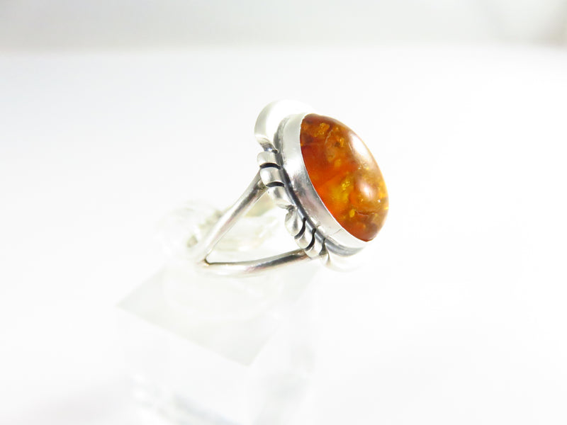 Southwestern Style Sterling Setting Oval Amber Sawed Edge Ring 6