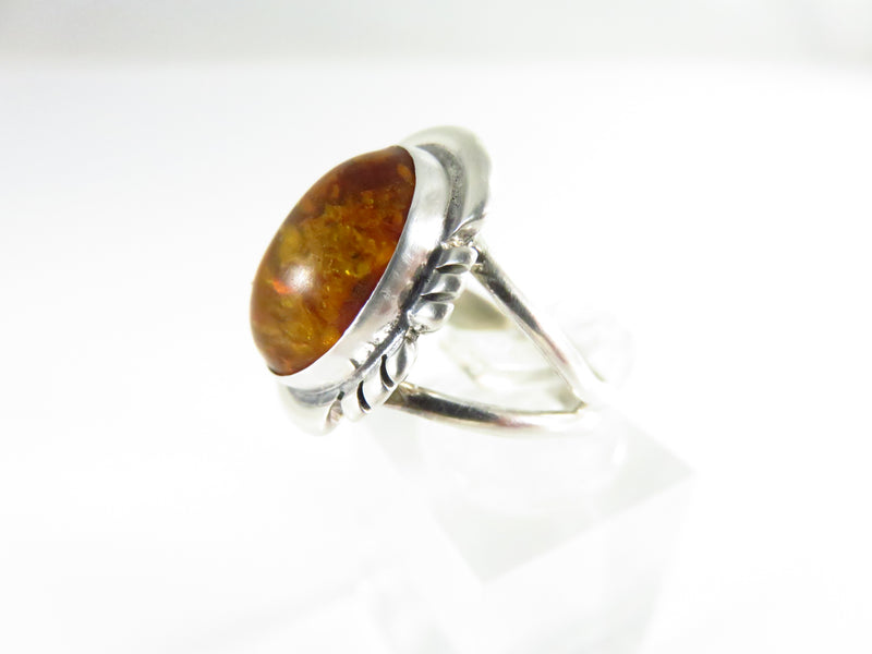 Southwestern Style Sterling Setting Oval Amber Sawed Edge Ring 6