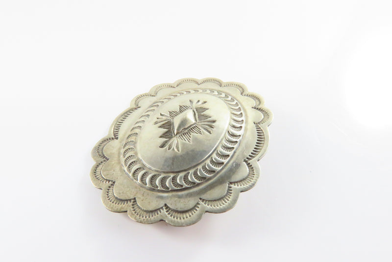 Sterling Concho Brooch Stamped Native American Design Signed C. Begay