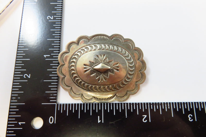 Sterling Concho Brooch Stamped Native American Design Signed C. Begay