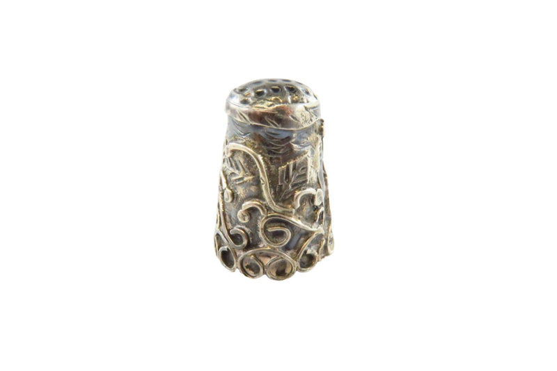 Vintage Sterling Silver Thimble Taxco Mexico JGH Fancy Design Size 8 — Sterling Silver, Silver — front view