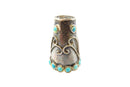 Vintage Sterling Silver Sewing Thimble Sz 11 Turquoise Accented Eagle 3 JMA — Sterling Silver, Silver — front view