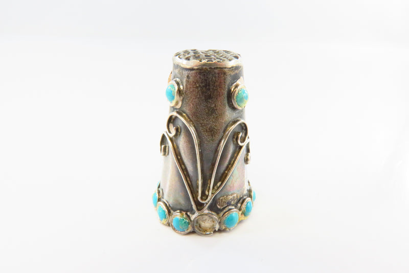 Vintage Sterling Silver Sewing Thimble Sz 11 Turquoise Accented Eagle 3 JMA