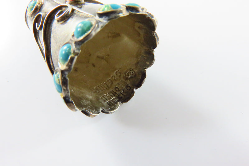 Vintage Sterling Silver Sewing Thimble Sz 11 Turquoise Accented Eagle 3 JMA