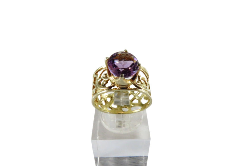 Gold Gilded Sterling Silver Amethyst Solitaire Ring Israel Size 5.75