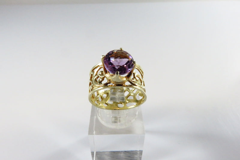 Gold Gilded Sterling Silver Amethyst Solitaire Ring Israel Size 5.75