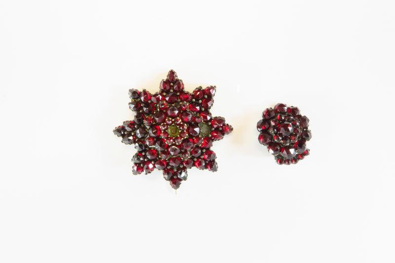 Victorian Rose Cut Bohemian Garnet Star Brooch And Pin Fragment For Repair