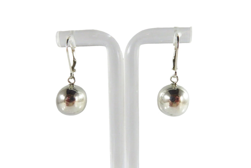 Bold 12mm Round Ball Dangle Lever Back Earrings Sterling 925 HOB Mexico