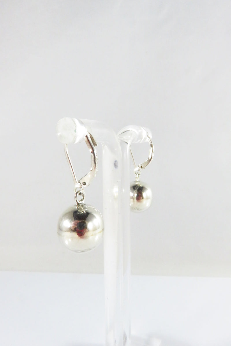 Bold 12mm Round Ball Dangle Lever Back Earrings Sterling 925 HOB Mexico