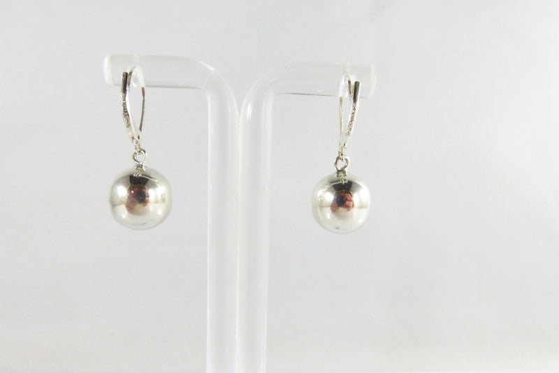 Bold 12mm Round Ball Dangle Lever Back Earrings Sterling 925 HOB Mexico