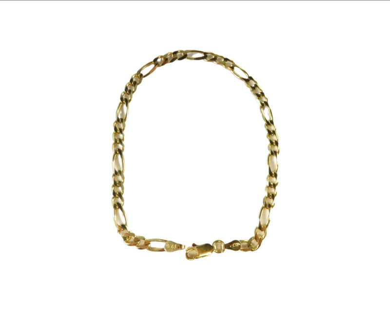 8" Gold Tone Sterling Figaro Link Chain Bracelet Italy, 925 F A S 4.17mm — Gold, Sterling Silver — front view