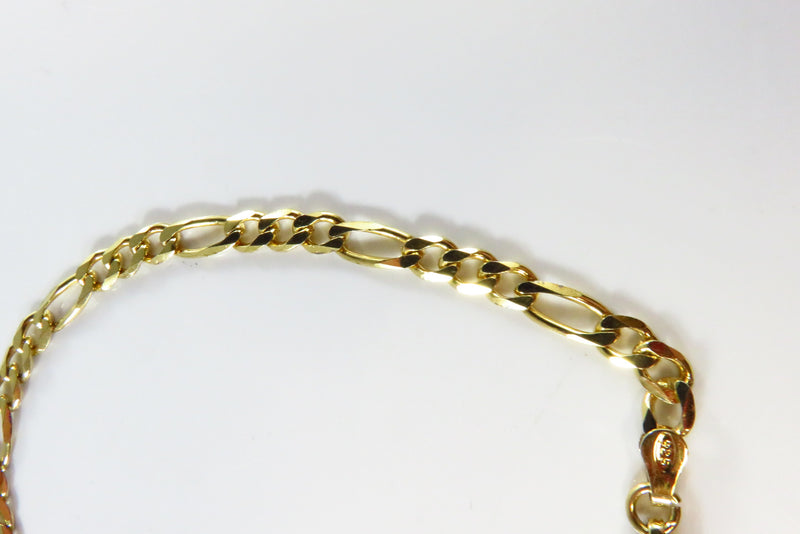 8" Gold Tone Sterling Figaro Link Chain Bracelet Italy, 925 F A S 4.17mm