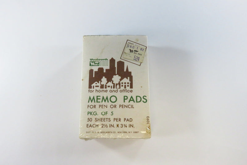Vintage Pack of 5 Woolworth Woolco 2 1/2" x 3 3/4" Memo Pads No 1093