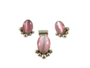 Vintage Mexico 925 Sterling Silver Pink Cat’s Eye Glass Pendant & Earrings Set, Taxco Style