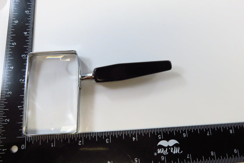 I. K. Japan Vintage Magnifying Glass Chrome Frame Black Handle 3"x2" Lens