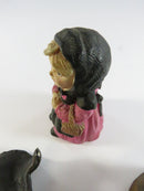 Antique Cast Iron & Vintage Figurine Parts Lot – Caldron, Amish Couple, ARTCO Woman Figure