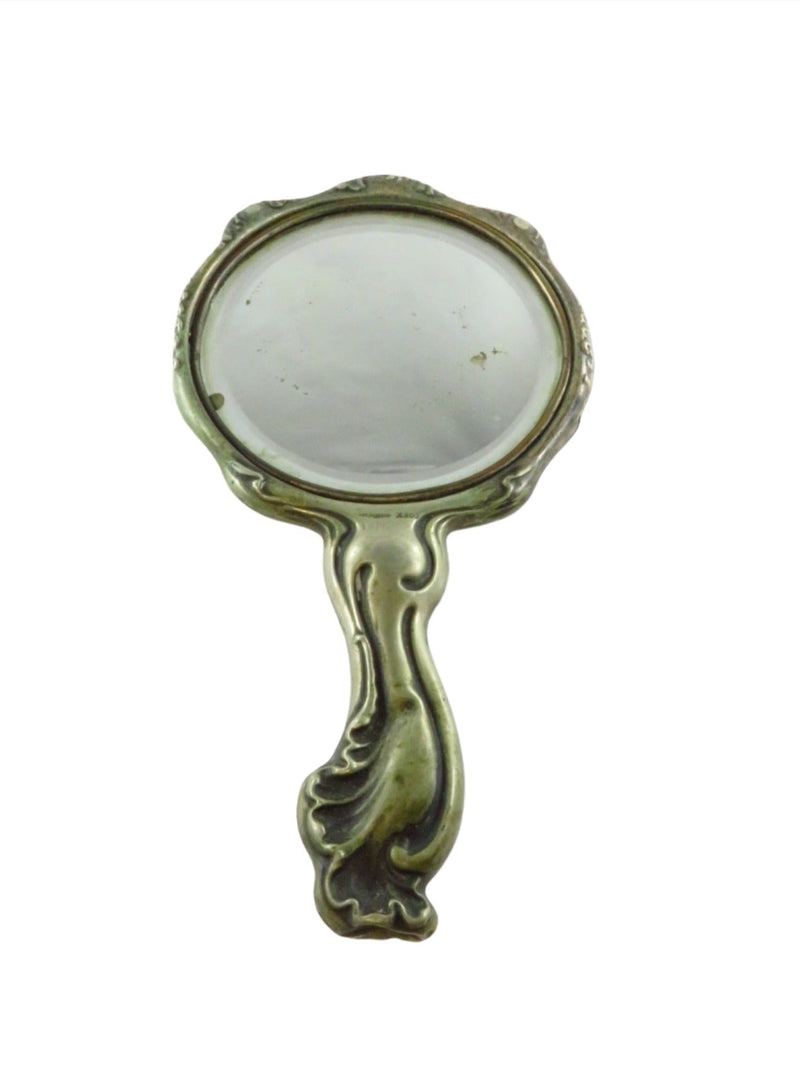 Art Nouveau Repousse Vanity Mirror Hope Silver X600 For Restoration or Repurpose — Silver — front view