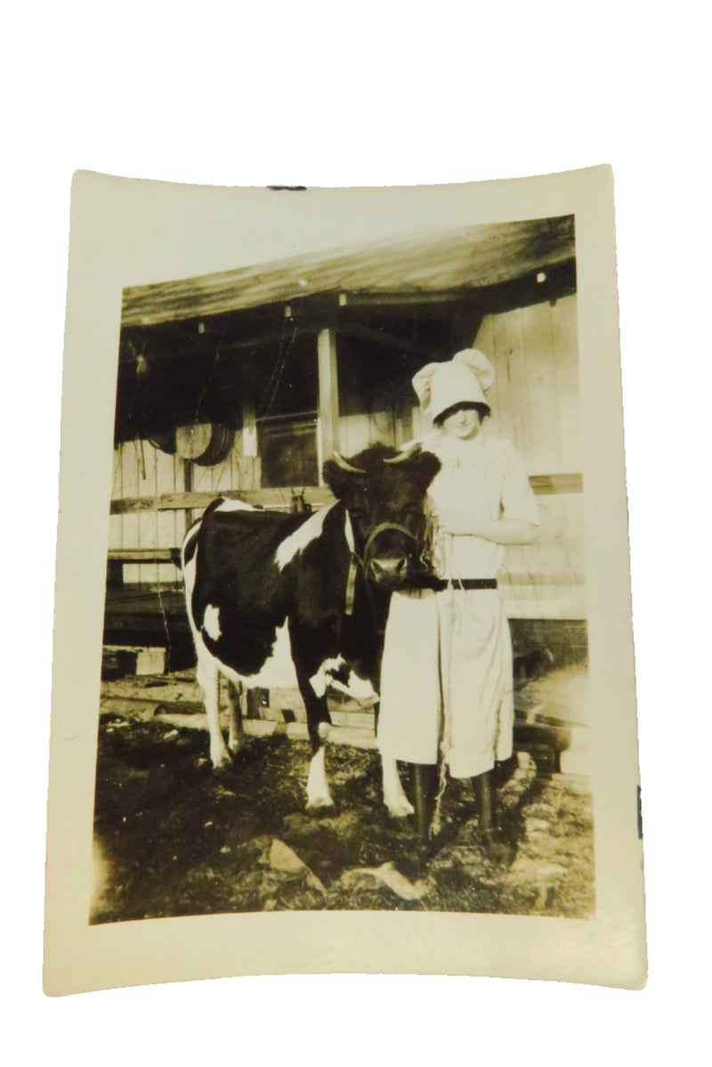 Woman posing With Her Cow Wearing Funny Hat 3 1/2" x 2 1/2"