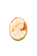 Vintage Carved Shell Cameo Brooch Pendant 900 Silver — Gold, Silver — front view