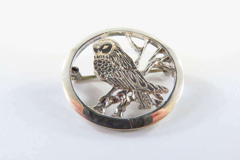Vintage Scottish Owl Brooch in Sterling Silver By Malcolm Gray