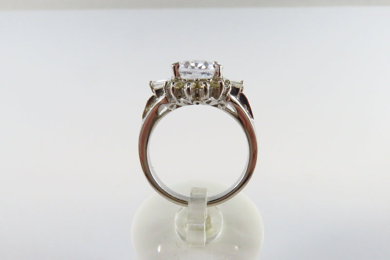 Sparkly Cocktail Halo Party Ring 9x7mm CZ Solitaire With Accents Size 6