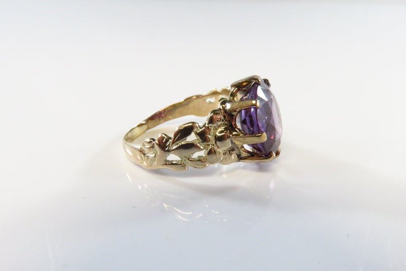 10K Yellow Gold Flower Setting 10.86mmt Lab Created Purple Sapphire Ring Size 7