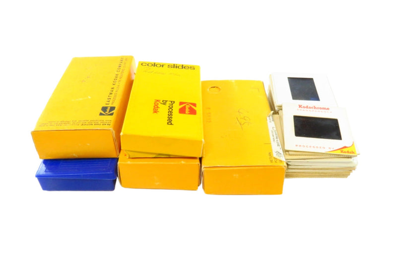 Generous Grouping of Photo Slides Circa 1980 Planes, People, Boat, Helicopter — front view