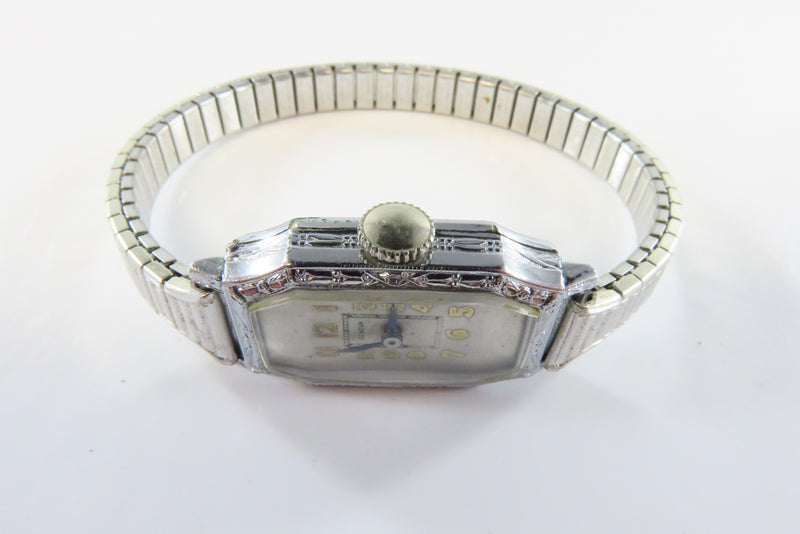 Art Deco Geneve IOCO Watch Co Women's Wrist Watch 14K White GF Watch